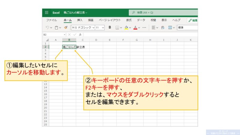 Excelの使い方_セルを編集する方法