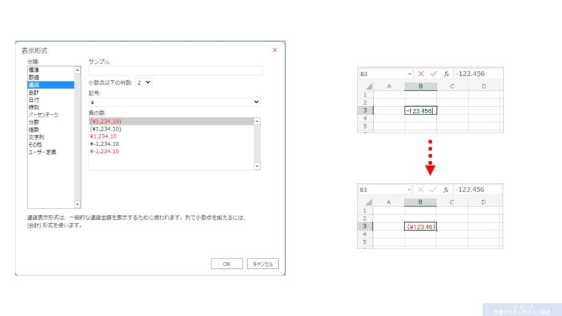 Excelの使い方_セルの表示形式「通貨」の説明