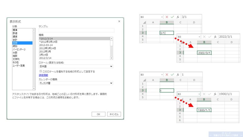 Excelの使い方_セルの表示形式「日付」の説明